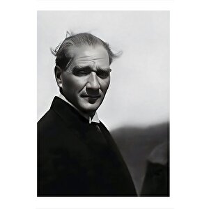 Siyah Beyaz Mustafa Kemal Atatürk Dekoratif Ahşap Tablo 25cmx 35cm 25x35 cm