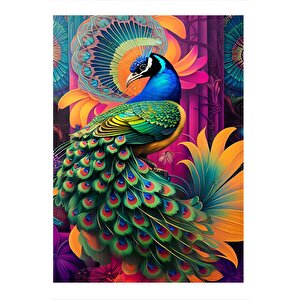 Tavuskuşu Ve Çiçek Desenli Mdf Tablo 35cm X50cm 35x50 cm