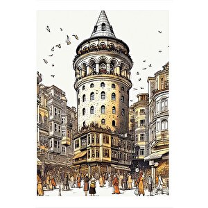Galata Kulesi Tarihi Dekoratif Ahşap Tablo 35cm X50cm 35x50 cm