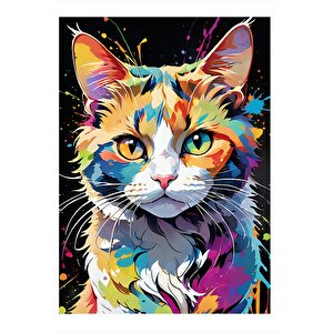 Renkli Kedi Dekoratif Ahşap Tablo 25cmx 35cm 25x35 cm