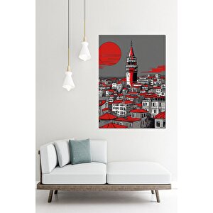 Günbatımı Galata Kulesi Çizimi Modern Ahşap Tablo 70cmx 100cm 70x100 cm