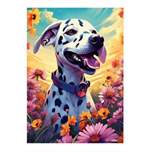 Dalmaçyalı Köpek Ve Çiçekler Model Mdf Tablo 25cmx 35cm 25x35 cm