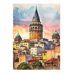 Şehrin İçindeki Galata Kulesi Mdf Poster 35cm X50cm 35x50 cm