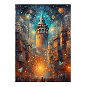Soyut İstanbul Galata Kulesi Art Mdf Poster 25cmx 35cm 25x35 cm