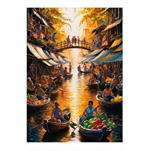 Nehirde Meyve Taşıyan İnsanlar Desenli Mdf Tablo 35cm X50cm 35x50 cm