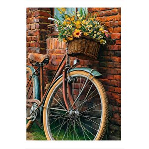 Retro Bisiklet Ve Çiçekler Desenli Mdf Tablo 35cm X50cm 35x50 cm