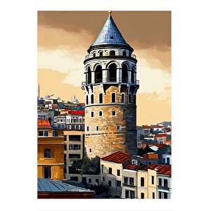 İstanbul Galata Kulesi Temalı Desenli Ahşap Tablo 50cmx 70cm