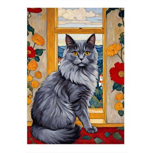 Kül Rengi Kedi Tasarım Mdf Tablo 25cmx 35cm