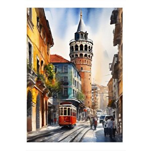 İstanbul Galata Kulesi Çizimi Modern Mdf Tablo 35cm X50cm 35x50 cm