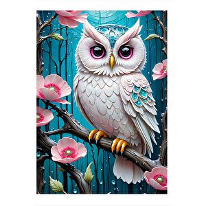 Baykuş Ve Pembe Çiçekler Mdf Poster 35cm X50cm 35x50 cm