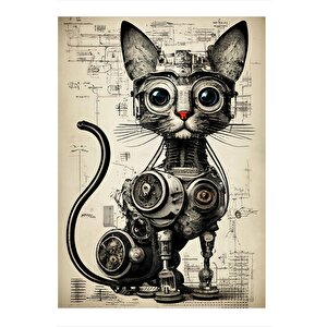 Robotik Kedi Tasarım Ahşap Tablo 50cmx 70cm