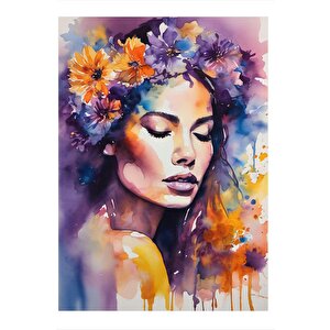 Çiçeklerden Taç Yapmış Kadın Mdf Tablo 25cmx 35cm 25x35 cm