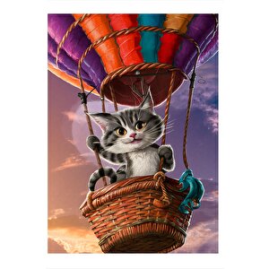 Balon Ve Kedi Modern Ahşap Tablo 35cm X50cm 35x50 cm