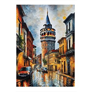 Yağlıboya Galata Kulesi Model Ahşap Tablo 25cmx 35cm 25x35 cm