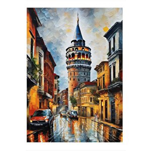 Yağlıboya Galata Kulesi Model Ahşap Tablo 35cm X50cm 35x50 cm