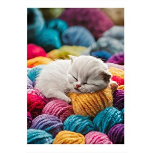 Yavru Kedi Ve Yün Modern Mdf Tablo 35cm X50cm 35x50 cm