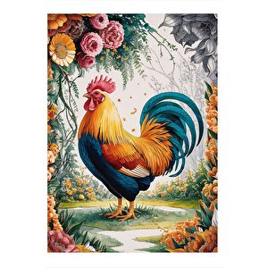 Horoz Ve Çiçekler Model Ahşap Tablo 35cm X50cm 35x50 cm