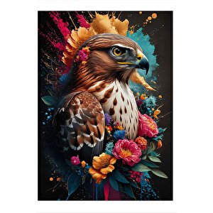 Çiçek Ve Kartal Desenli Ahşap Tablo 35cm X50cm 35x50 cm