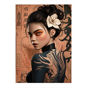 Lotus Çiçekli Yakuza Kız Hediyelik Mdf Tablo 35cm X50cm 35x50 cm