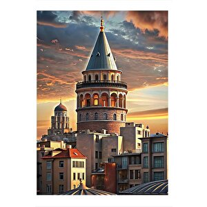 Gün Batımında Galata Kulesi Tasarım Mdf Tablo 35cm X50cm 35x50 cm