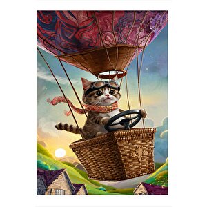 Kedi Ve Uçan Balon Dekoratif Mdf Tablo 25cmx 35cm 25x35 cm