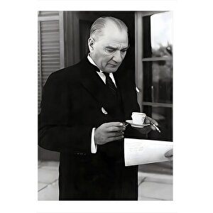 Mustafa Kemal Atatürk Kahve İçerken Model Mdf Tablo 25cmx 35cm 25x35 cm