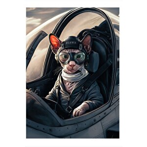 Pilot Kedi Ve Savaş Uçağı Tasarım Ahşap Tablo 50cmx 70cm