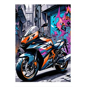 Turuncu Yarış Motosikleti Dekoratif Mdf Tablo 35cm X50cm 35x50 cm