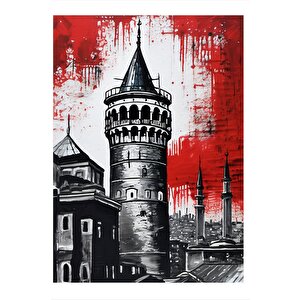 Siyah Beyaz Galata Kulesi Tasarım Ahşap Tablo 25cmx 35cm 25x35 cm