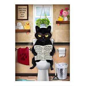 Tuvaletteki Kızgın Kedi Modern Ahşap Tablo 25cmx 35cm 25x35 cm