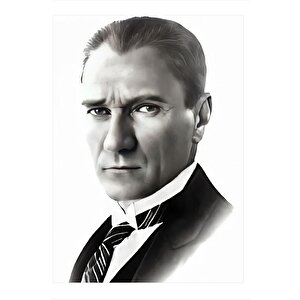 Siyah Beyaz Mustafa Kemal Atatürk Hediyelik Mdf Tablo 25cmx 35cm 25x35 cm