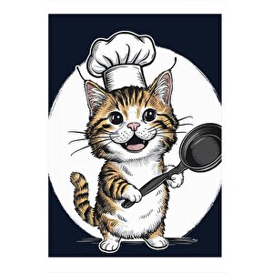 Aşçı Kedi Desenli Ahşap Tablo 25cmx 35cm 25x35 cm