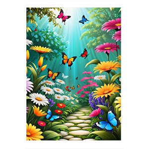 Kelebekler Ve Çiçekler Tasarım Ahşap Tablo 35cm X50cm 35x50 cm