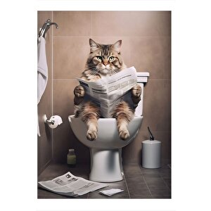 Tuvalette Gazete Okuyan Kedi Modern Mdf Tablo 25cmx 35cm 25x35 cm