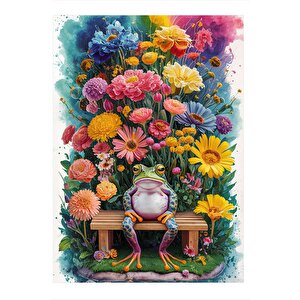 Çiçekler Ve Kurbağa Prens Hediyelik Mdf Tablo 35cm X50cm 35x50 cm