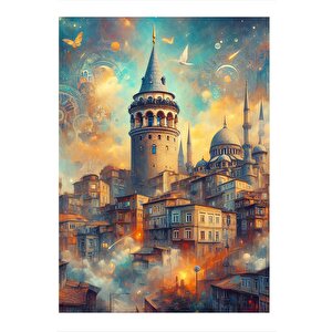 Tarihi Galata Kulesi Mdf Poster 25cmx 35cm 25x35 cm