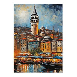 İstanbul Galata Kulesi Manzara Dekoratif Ahşap Tablo 35cm X50cm 35x50 cm