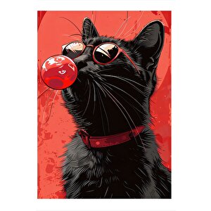 Balon Şişiren Kedi Modern Ahşap Tablo 25cmx 35cm 25x35 cm