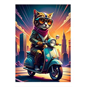 Motor Kullanan Kedi Mdf Tablo 35cm X50cm 35x50 cm