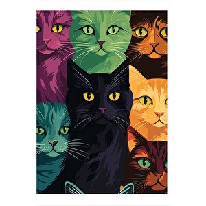 Renkli Kediler  Art Mdf Poster 25cmx 35cm 25x35 cm