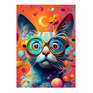Gözlüklü Kedi Dekoratif Mdf Tablo 25cmx 35cm 25x35 cm