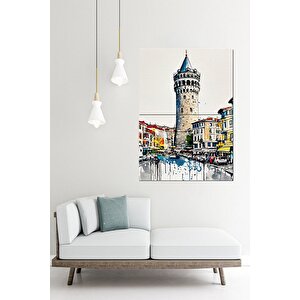 Galata Kulesi Çizimi Tasarım Ahşap Tablo 70cmx 100cm 70x100 cm