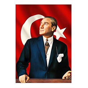 Atatürk Ve Türk Bayrağı Desenli Mdf Tablo 25cmx 35cm 25x35 cm