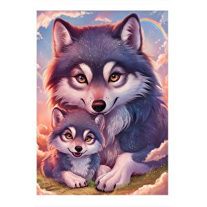 Boz Yavru Köpek Ve Annesi Modern Mdf Tablo 25cmx 35cm 25x35 cm