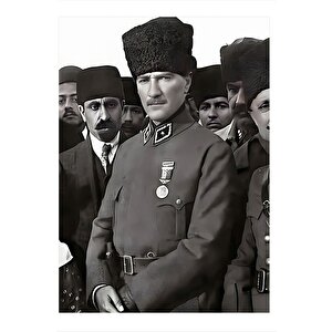Siyah Beyaz Atatürk Hediyelik Ahşap Tablo 50cmx 70cm 50x70 cm
