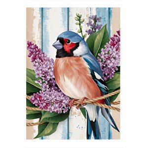 Mavi Kuş Ve Çiçekler Dekoratif Ahşap Tablo 35cm X50cm 35x50 cm