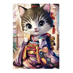 Kimonolu Kedi Tasarım Mdf Tablo 25cmx 35cm 25x35 cm
