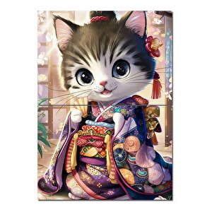 Kimonolu Kedi Tasarım Mdf Tablo 70cmx 100cm 70x100 cm