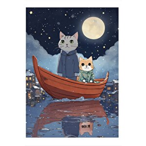 Teknede Sevimli Kediler Hediyelik Ahşap Tablo 25cmx 35cm 25x35 cm