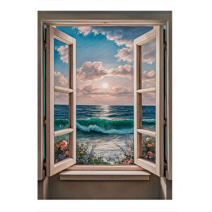 Deniz Çiçek Ve Pencere Art Mdf Tablo 25cmx 35cm 25x35 cm